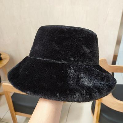Autumn and Winter Thick Fur Warm Plush Casual Bucket Hat Women
