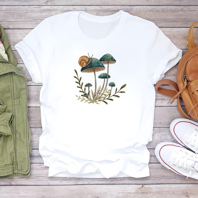 Dámské tričko denní módy, letní trendy roztomilý tištěný design, stylový top s krátkým rukávem.