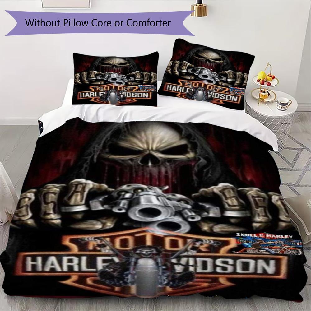 Harley Davidson Skull Gun Bedding 1 Duvet Cover 2 Pillowcase Without Core Without Core Christmas Birthday Gift Soft And Comfortable