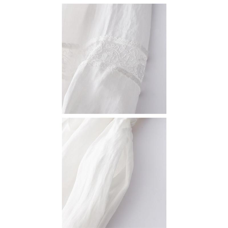 Summer Vintage Embroidery Solid Color Long Dresses Women Casual Breathable White Thin Dress Robe Elegant Clothing