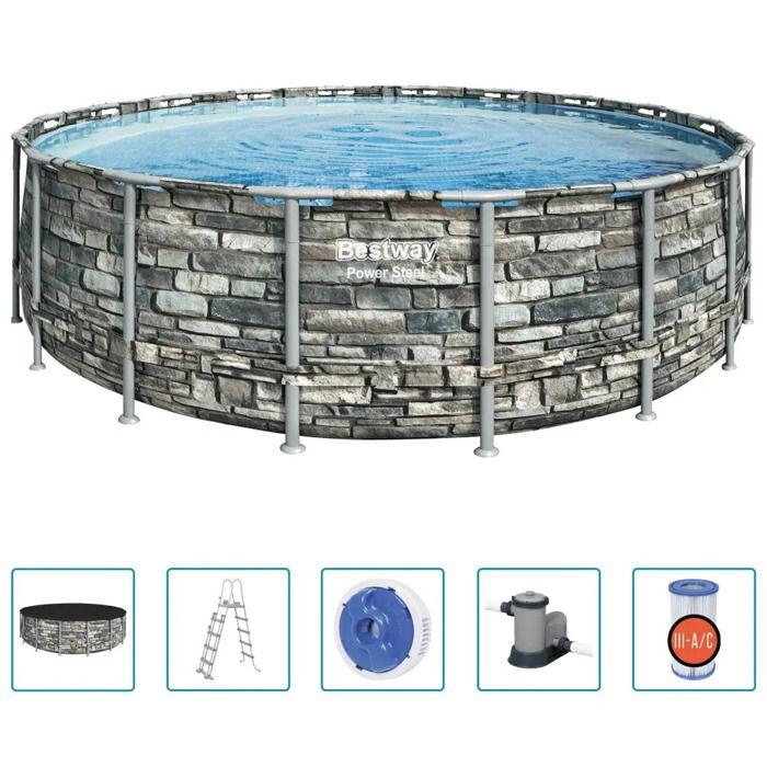 Piscine - Bestway - Power Steel - Ronde - 549x132 cm - 26000 L - Gris