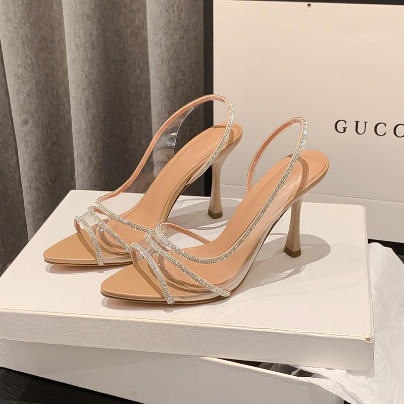 

Rhinestone Transparent High-heeled Sandals Elegant Pointed High Heels 42 абрикосовый