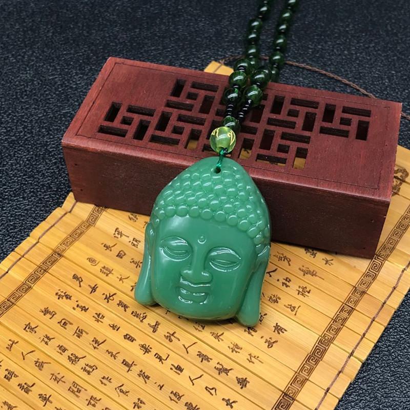 Buddha Head Tathagata Imitation Obsidian Necklace Green Buddha Head Necklace