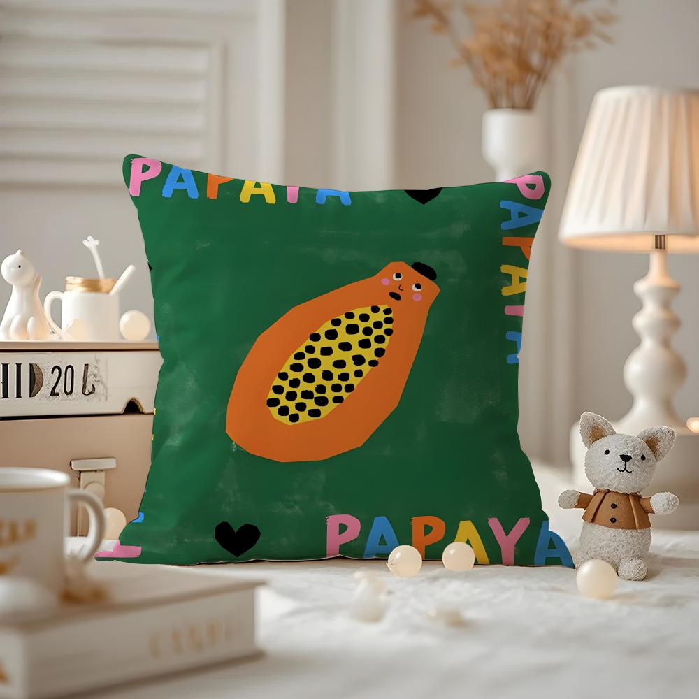 Art Papaya illustration Cushion Cover Antidustmite Pillowcase Invisible zipper silky short plush Sofa cushion cover