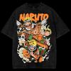 Graphic Oversized Vintage T-shirt Kurama Vs Naruto Uzumaki Anime Washed Retro Streetwear Men Women Short Sleeve High Quality Female Male Clothing