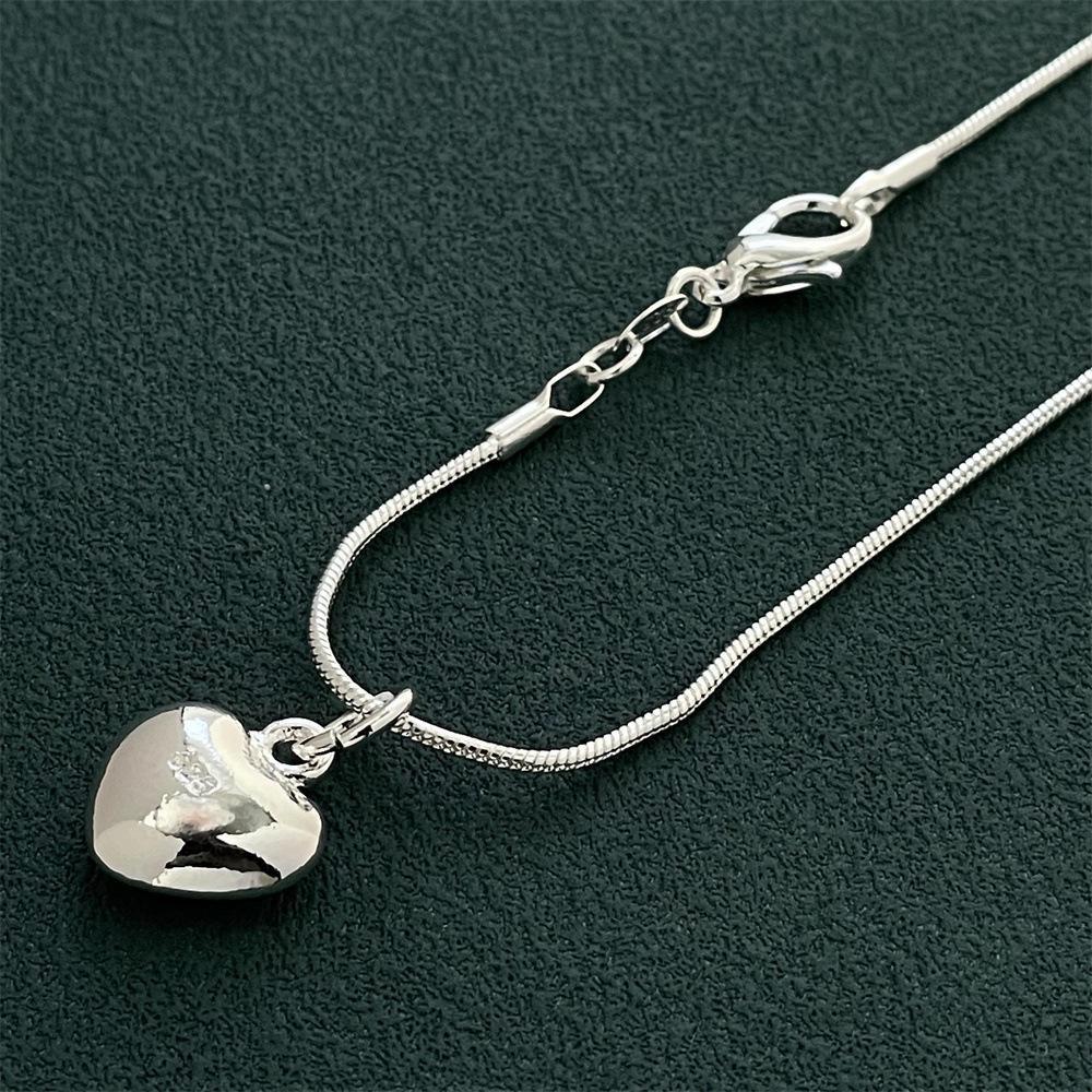 Silver Plated 925 Heart Necklace with 40CM Snake Bone Chain