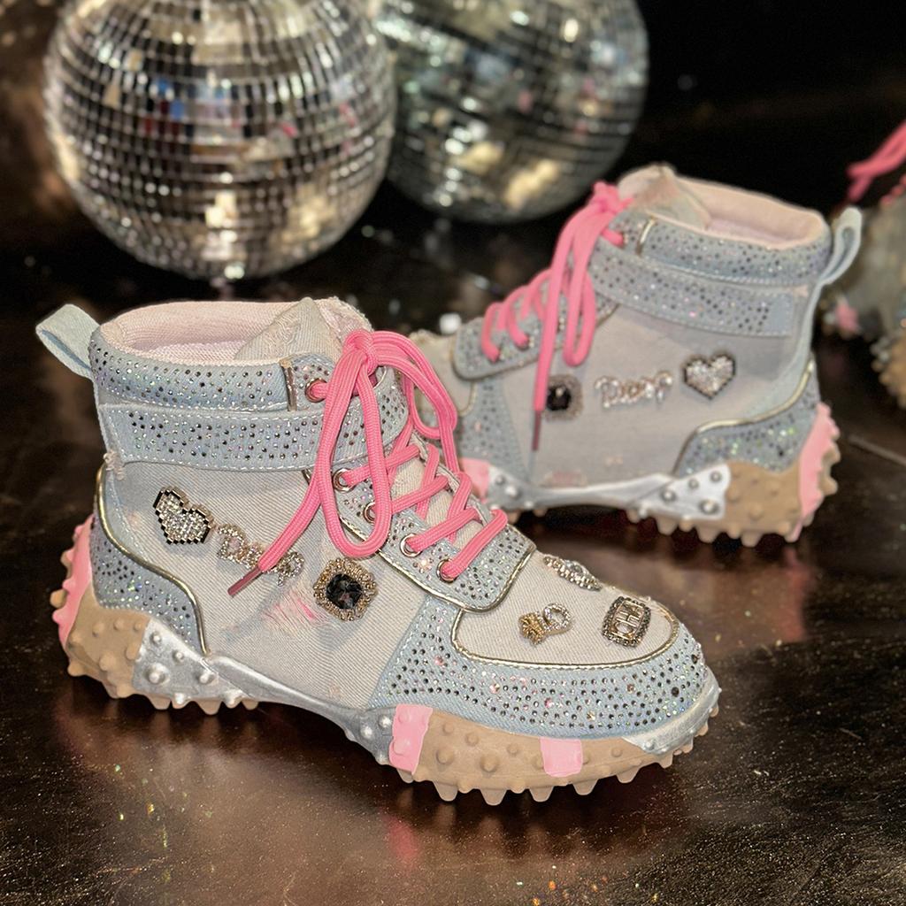 Fashion Luxury High-top Women's Sneakers Fashion Luxury Rhinestone Ladies Shoes 2025 New Outdoor Platform Female Sports Shoes Vulcanize