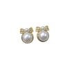 Natural freshwater pearl earrings, exquisite and sweet princess style, slightly inlaid with zircon bow, fashionable pearl earrings