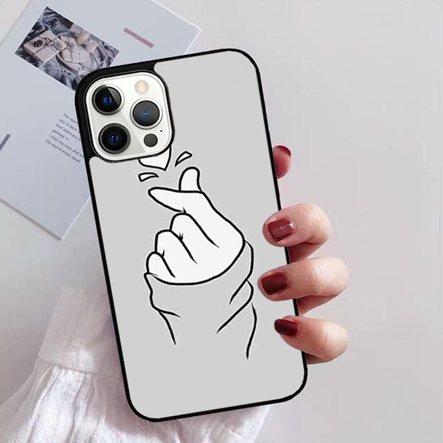 Korean Finger Heart Love Phone Case For iPhone 17 Air 16 15 14 13 12 Pro Max Plus Max Cover Shell Coque