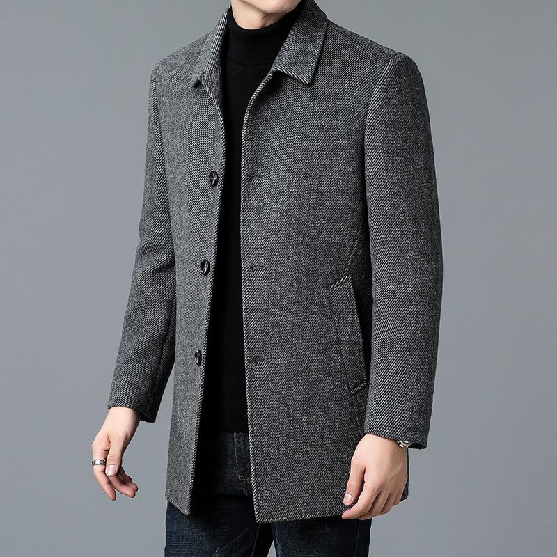 New Spring and Autumn Dad Men's Coat Medium and Long Casual Lapel Wool Trench Coat Middle-aged and Elderly Coat