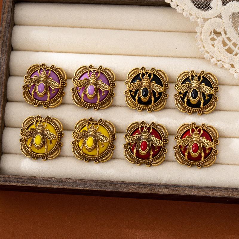 Vintage Moth Studs Earrings For Woman Glass Bee Antique Gold Color Luxury Quality Jewelry Wedding Party Accessories