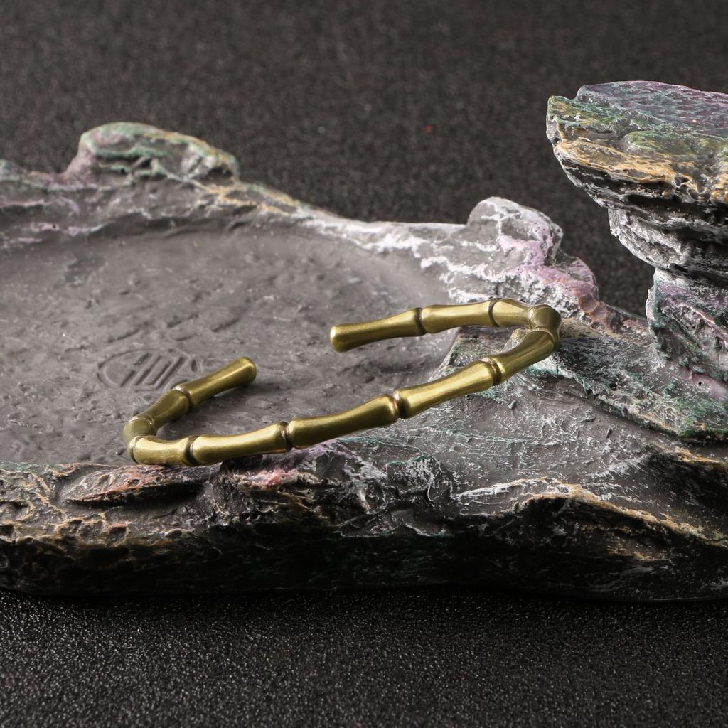 Bracciale Rigido Vintage Fatto a Mano con Segmenti di Bambù Aperti Braccialetto di Sicurezza Regalo Versatile per Coppia per Donne