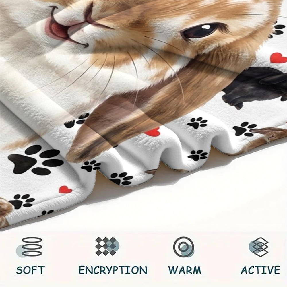 1PC Cute Cats Rabbits Print Flannel Blanket, High Quality All Seasons, Home Decor, Warmth and Comfort, Perfect for Christmas Gifts