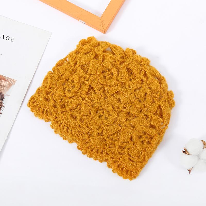 New Winter Crochet Hats for Women Beanie Caps Flowers Handmade Knitted Hat Female Lace Hat Chapeu Feminino Gorras