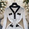 Spring Autumn Women Elegant V-neck Designer Knitted Sweater Mini Short Dresses
