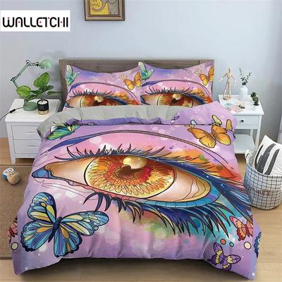 3D-gedruckte blaue böse Augen Bettwäschesets, Mädchen Bettzubehör Set Bettbezug Bettdecke Set Bettwäscheset