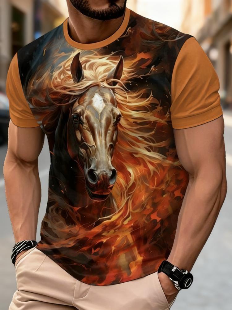 Summer Horse Animal 3D Printed T-shirt Men's Fashion Casual Short Sleeve Top Street Harajuku Casual Comfortable O-neck Clothing
