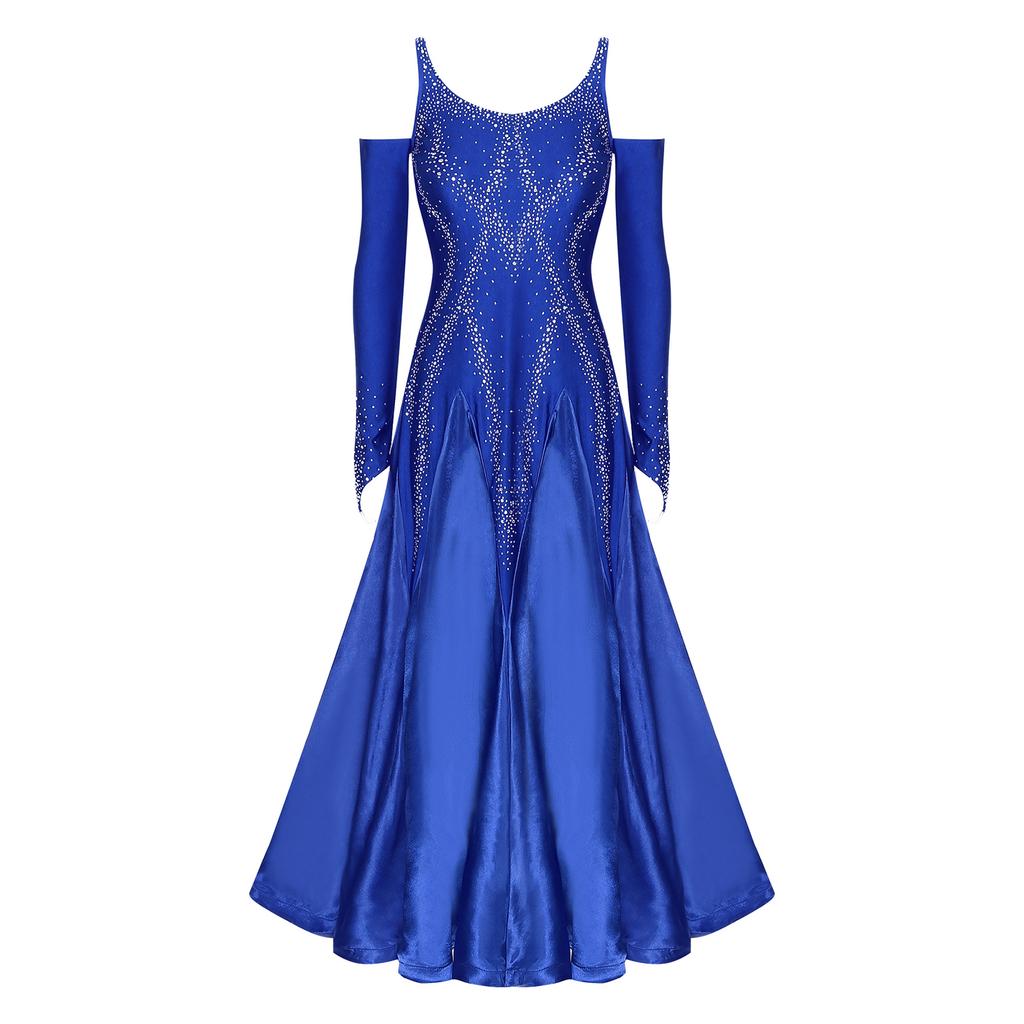 Γυναικείο Φόρεμα Χορού Αίθουσας V Λαιμόκοψη Ανοιχτή Πλάτη Κρύοι Ώμοι Λαμπερά Στρας Φαρδύς Πάτος Φόρεμα Σκηνικής Παράστασης