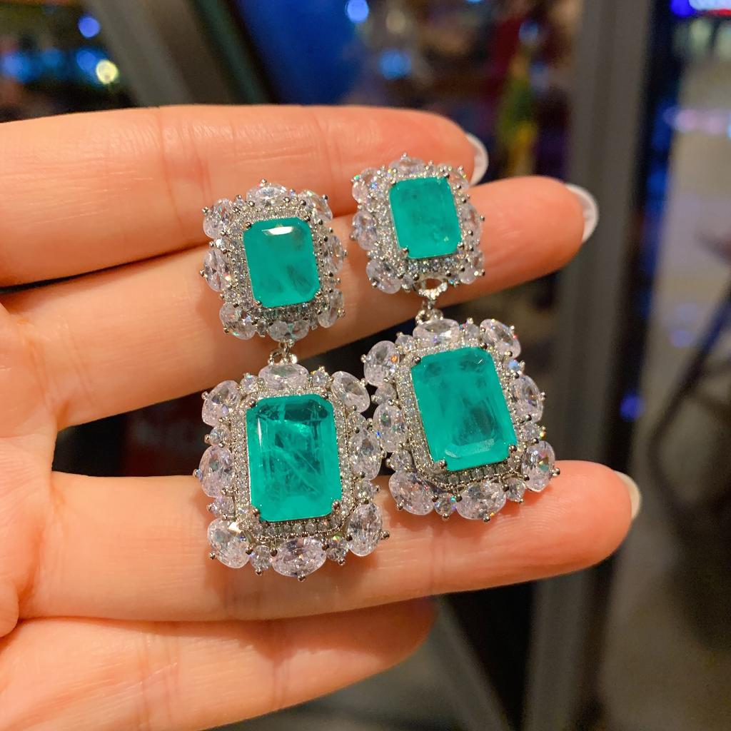 S111 Silver Needle European and American Popular Simulation Jewelry Accessories Set, Paraiba Three-piece Women's Set