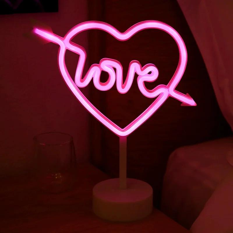 Festoon LED Neon Night Light Sign Flamingo Coconut Tree Cactus Table Lamp Kids Birthday Gifts Room Decoration USB/Battery Power