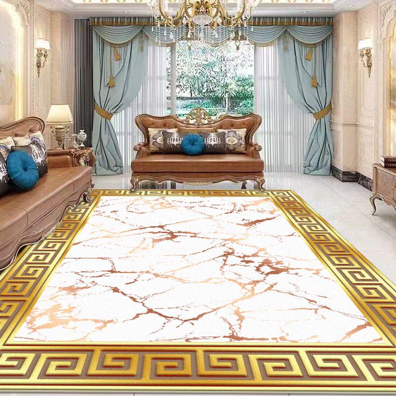 European Style Golden Carpet Living Room Luxury Large Area Decoration Bedroom Rugs Lounge Coffee Tables Non-slip Mat Washable