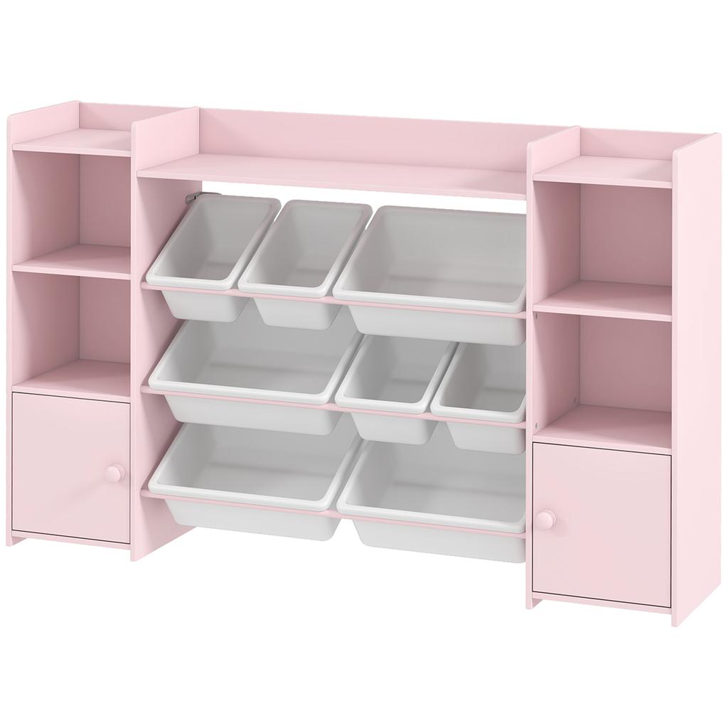 Children's Storage Unit, Toy Storage Shelf, 8 Removable Bins, 140 x 30 x 90 cm, Pink
