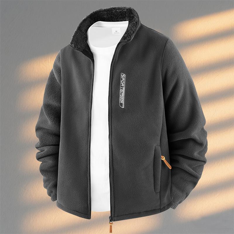 

Winter Fleece Jacket Men s Fleece Jacket with Thickened Windproof Stand Up Collar and Zipper Jacket XXXXXL серый