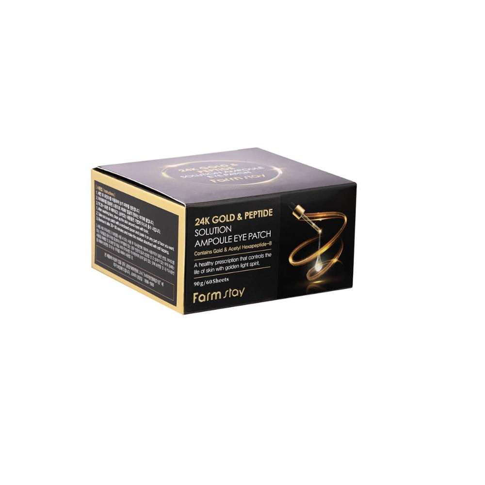 FARMSTAY 24K Gold & Peptide Solution Ampullen-Augenpflaster, 60 Stück. - Augenpads mit 24 Karat Gold und Peptiden