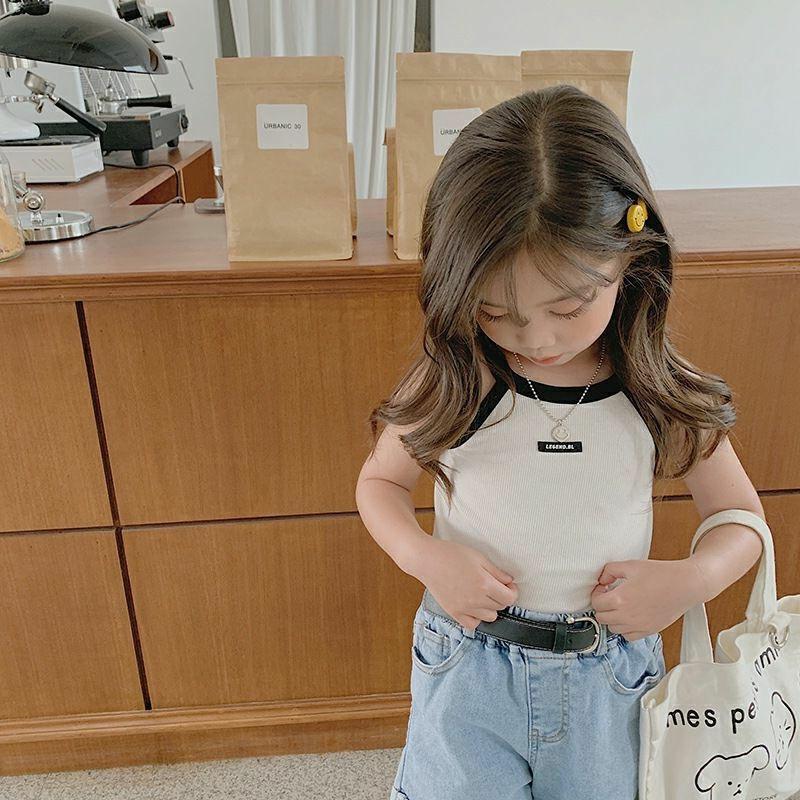 Letní dívčí vesta Miminko Internet Celebrity Dětská osobnost, Trendy korejská verze, Pit Stripe Barevné písmeno Vnější Vesta na nošení