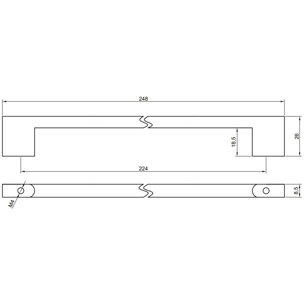 Silver furniture handle 224 mm metal