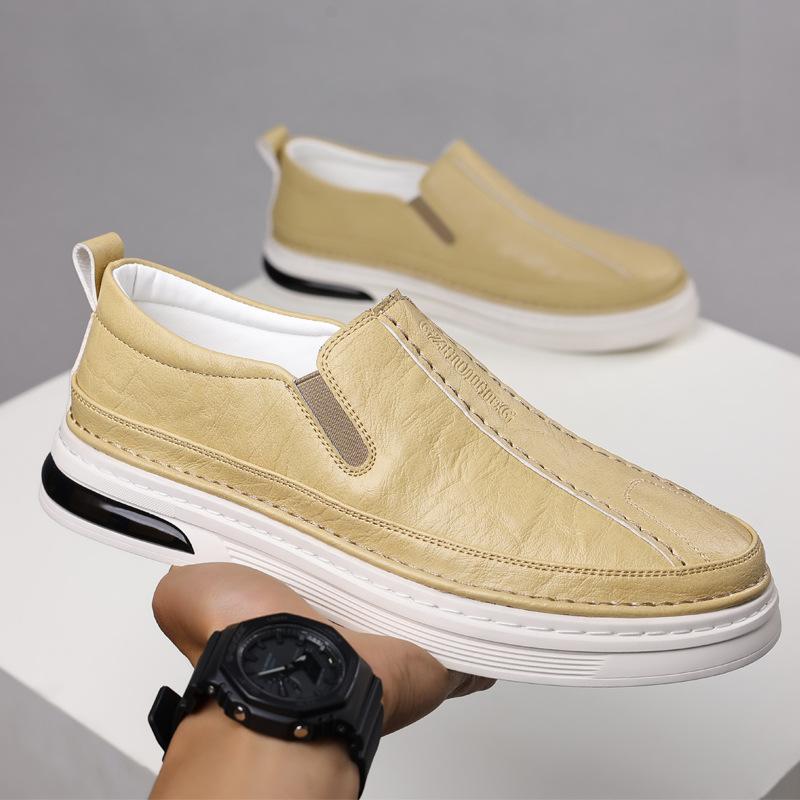 2024 Summer Breathable Men's Korean Edition Casual Board Shoes Lazy Soft Leather One-Foot Loafers Men's Leather Little White Shoes Tide