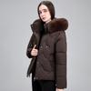 New European off-sleeve removable cotton clothes for women's short winter thickened large fur collar slim jacket for women's cotton clothes
