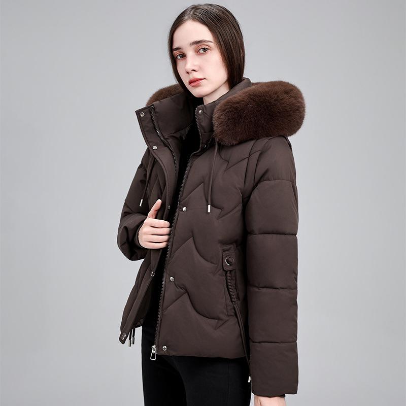 New European off-sleeve removable cotton clothes for women's short winter thickened large fur collar slim jacket for women's cotton clothes