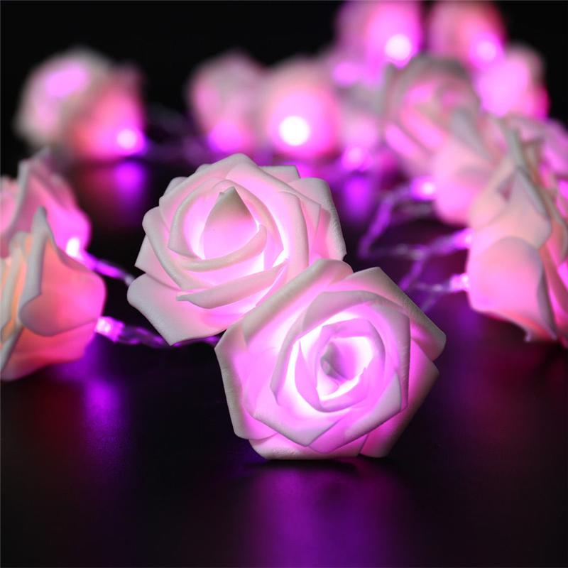 1PC 20LED Rose Flower Fairy Light String Party Xmas Decoration Valentine Gift Battery Operated KTY