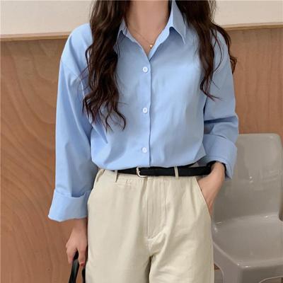 Women Minimalist Single Breasted Blouses Shirts Spring Autumn Oversized Tops Solid One Size