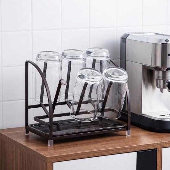 Cup Bottle Drying Rack with Removable Drip Tray Iron Storage Rack