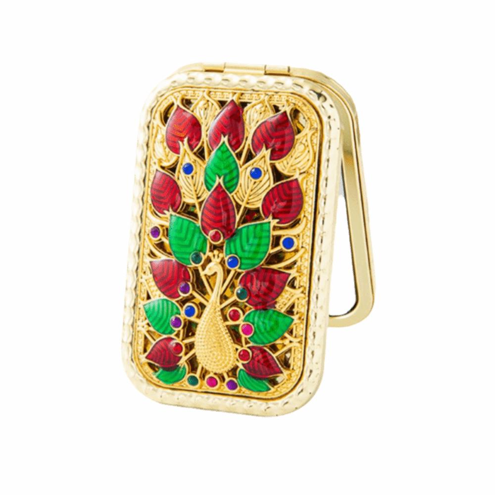Square Compact Pocket Mirror Retro Double Sided Mirror Portable Peacock Makeup Mirror Beauty