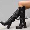 Women's High-heeled Boots Autumn and Winter Thick-heeled Large-size Casual Boots Roman Medium Boots