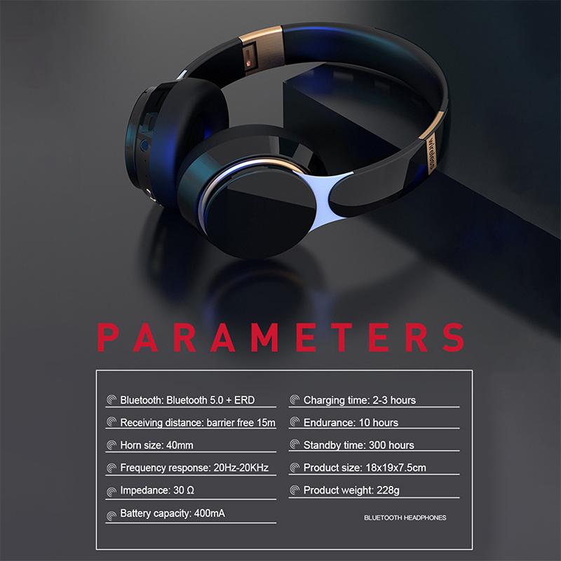 Wireless Headphones Foldable Adjustable Stereo Gaming Earphone Bluetooth+Tf Play+3.5Mm Aux 3 Modes Hifi Heavy Bass Headsets
