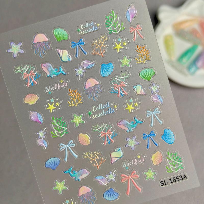 3D Starfish Embossed Nail Art Stickers Ocean Themed Self Adhesive 1Pcs Nail Decals for Summer Beach Vacation Manicure
