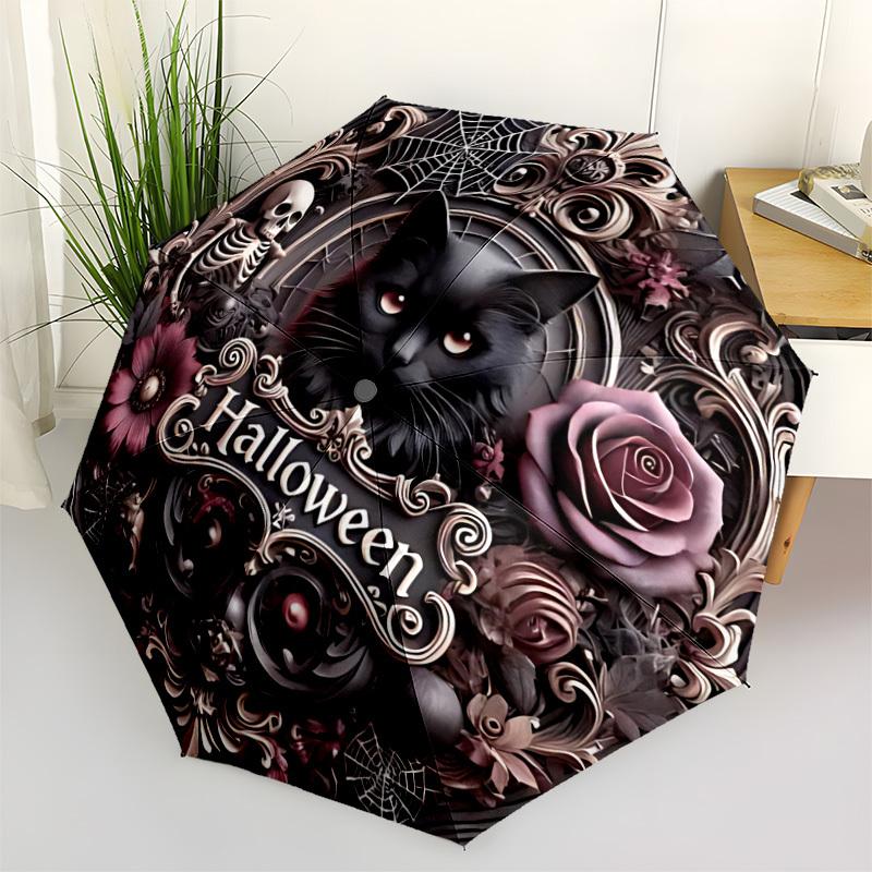 1pc Halloween Cat Automatic Folding Umbrella, Sturdy And Durable Automatic Folding Umbrella with 8 Ribs, Convenient for Outdoor Use141