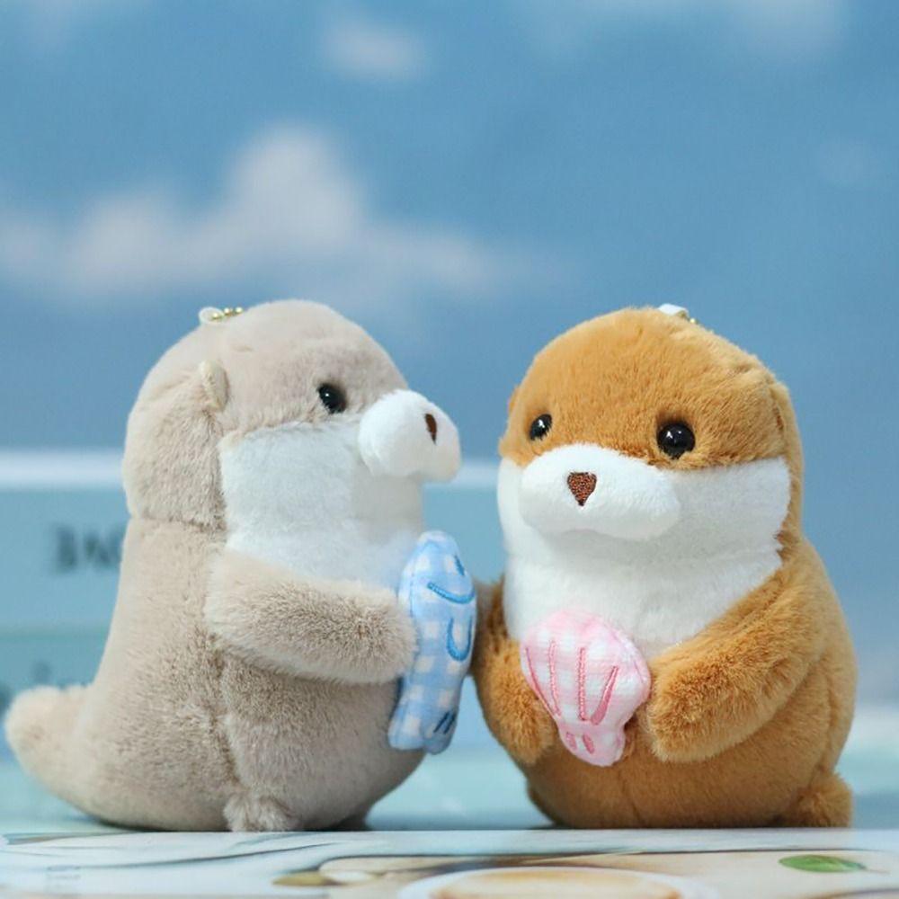 

Cute Otters Plush Doll Cartoon Anime Otters Holding Fish Gift Plush Doll Keychain серый