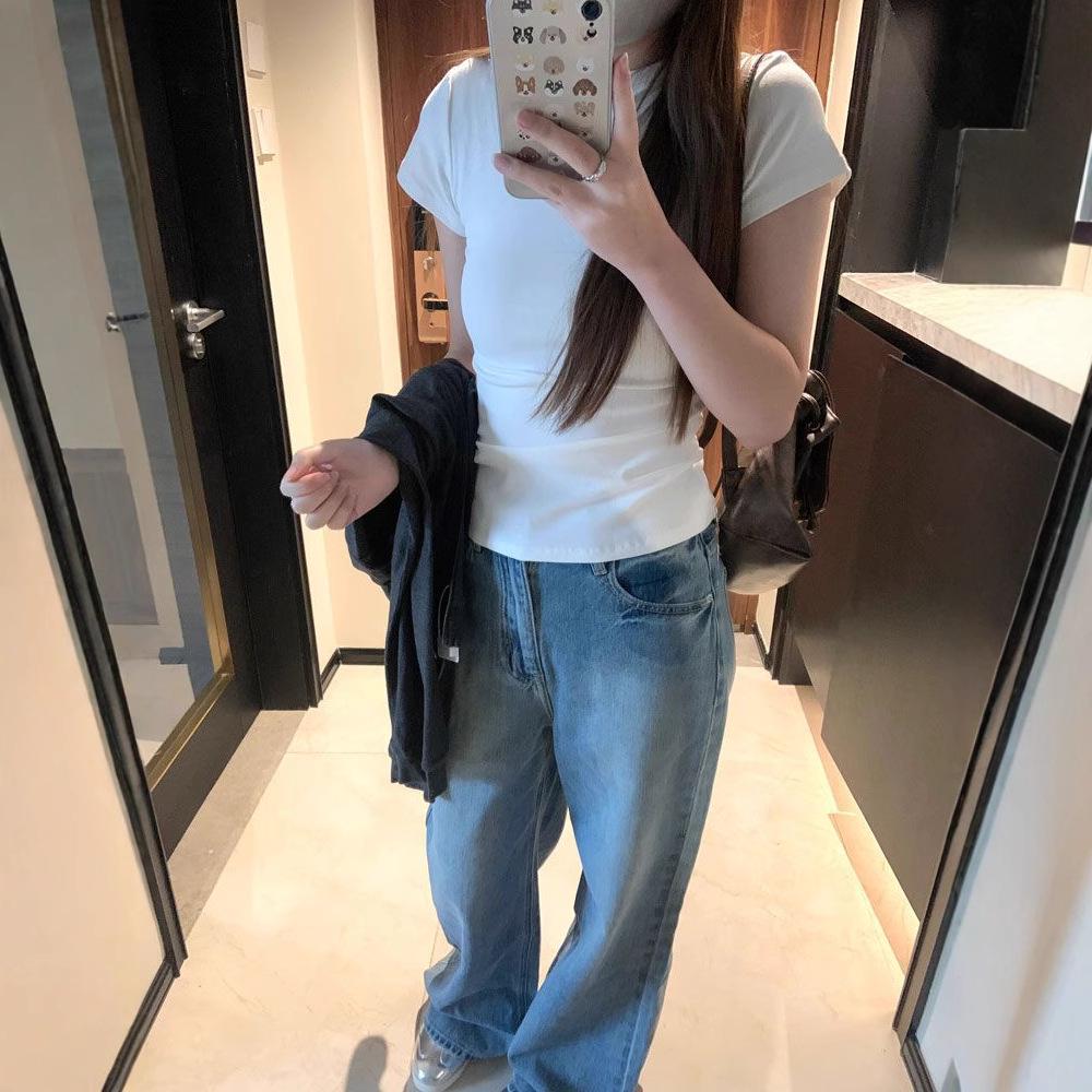 Slimming Figure-Flattering White Spicy Crop Top - Summer Sweet & Spicy Fitted Short Sleeve T-Shirt for Women