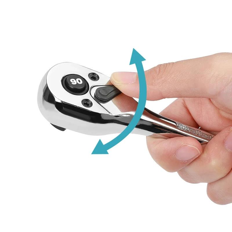 2pcs Ratchet Wrench, 1/4 Drive 24-Tooth Reversible Socket Ratchet With Quick Release, Chrome Alloy , Fully Polished