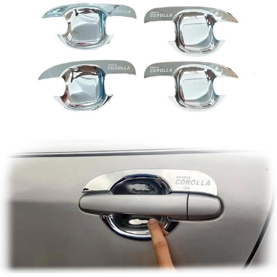 2001 2002 2003 2005 2006 2007,Compatible With Toyota Corolla Car ABS Chrome Accessories Plated Door Handle Bowl Cover Trim Paste Style(Bowl cover)