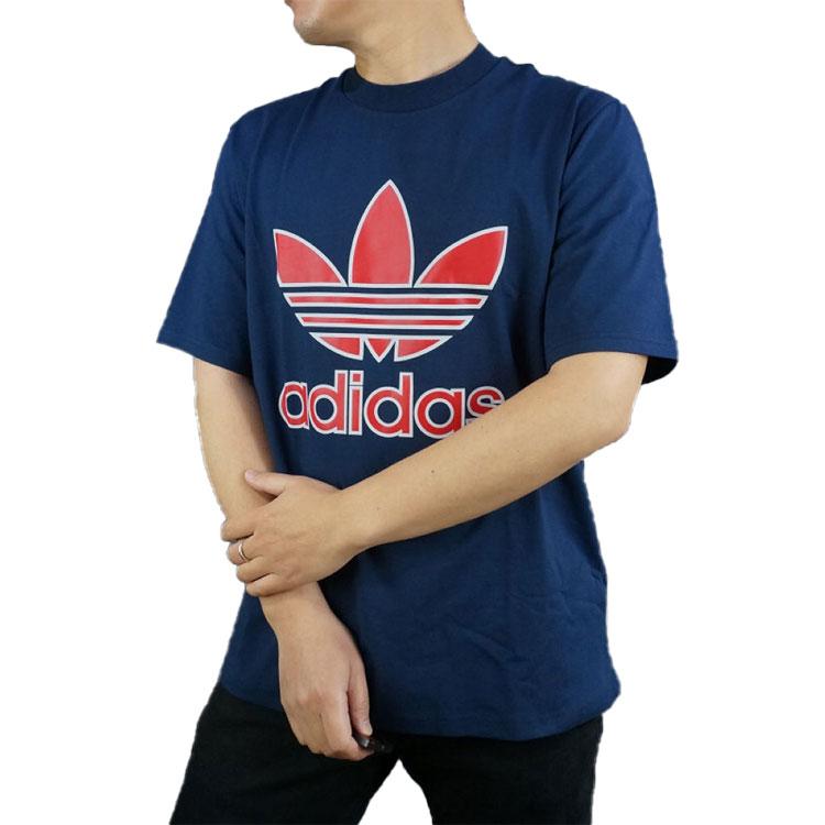 Adidas Originals Trefoil Letter Logo Print Crew Neck Stretch Short Sleeve T-Shirt Men Tops Dark-Blue EC3681
