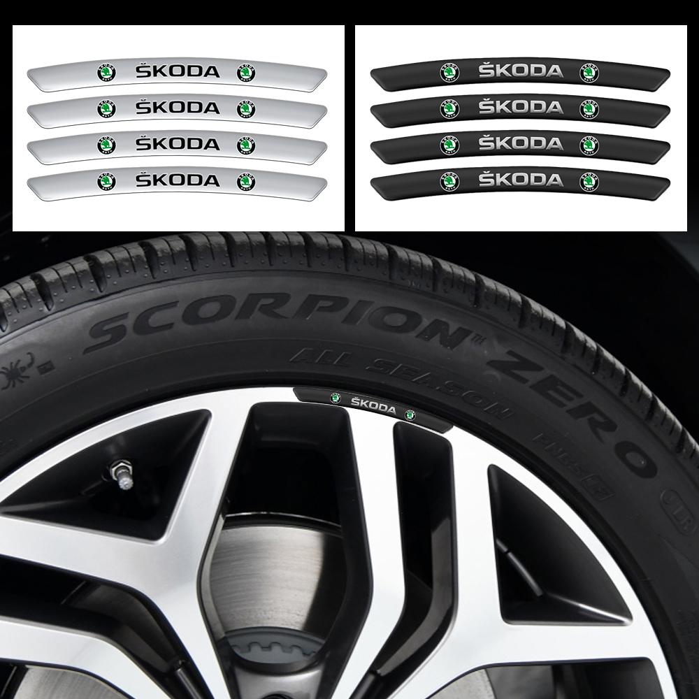 AAFM1 Car Styling 4Pcs Aluminum Wheel Rim Sticker Decal For Skoda Rapid Fabia 1 2 Citigo Octavia 2 A7 A5 A4 Roomster Yeti 3 Superb