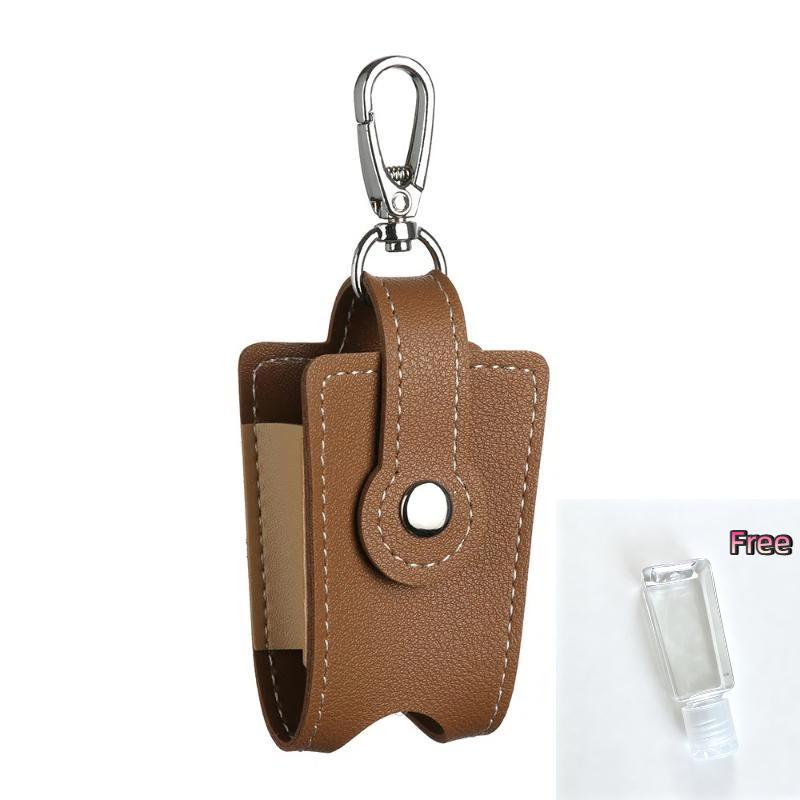 PU Leather Hand Sanitizer Holder with Metal Keychain Empty Refillable Bottle Perfect Small Gift for Friends