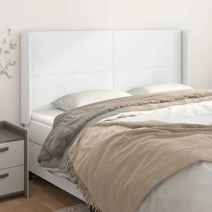 Tête de lit - MAISON EXCLUSIVE - Avec oreilles 183 x 16 x 118/128 cm - Similicuir blanc - Hauteur réglable - Pieds bois