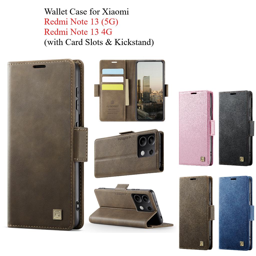 For Xiaomi Redmi Note 13 (5G)/ Redmi Note 13 4G Wallet Case with Card Slots & Kickstand, 360° Protection Leather Case